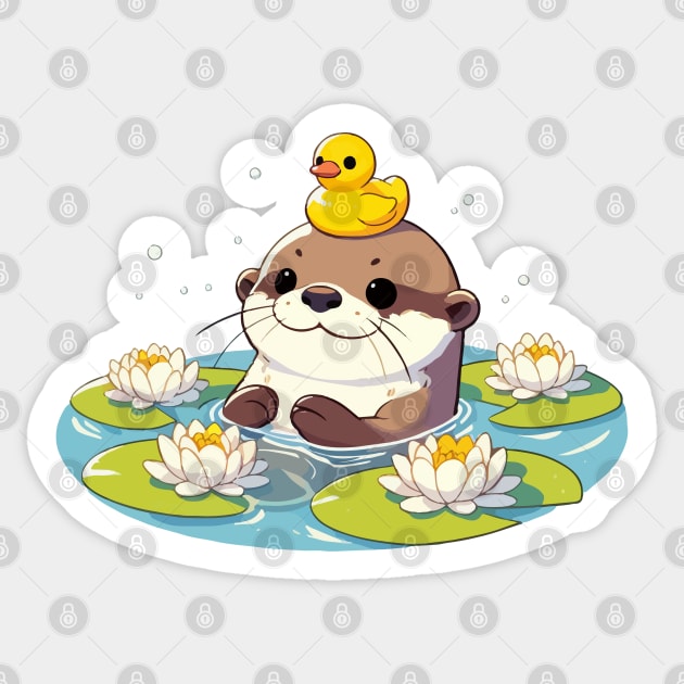 Kawaii Anime Otter Bath With Rubber Bath Duck Sticker by TomFrontierArt